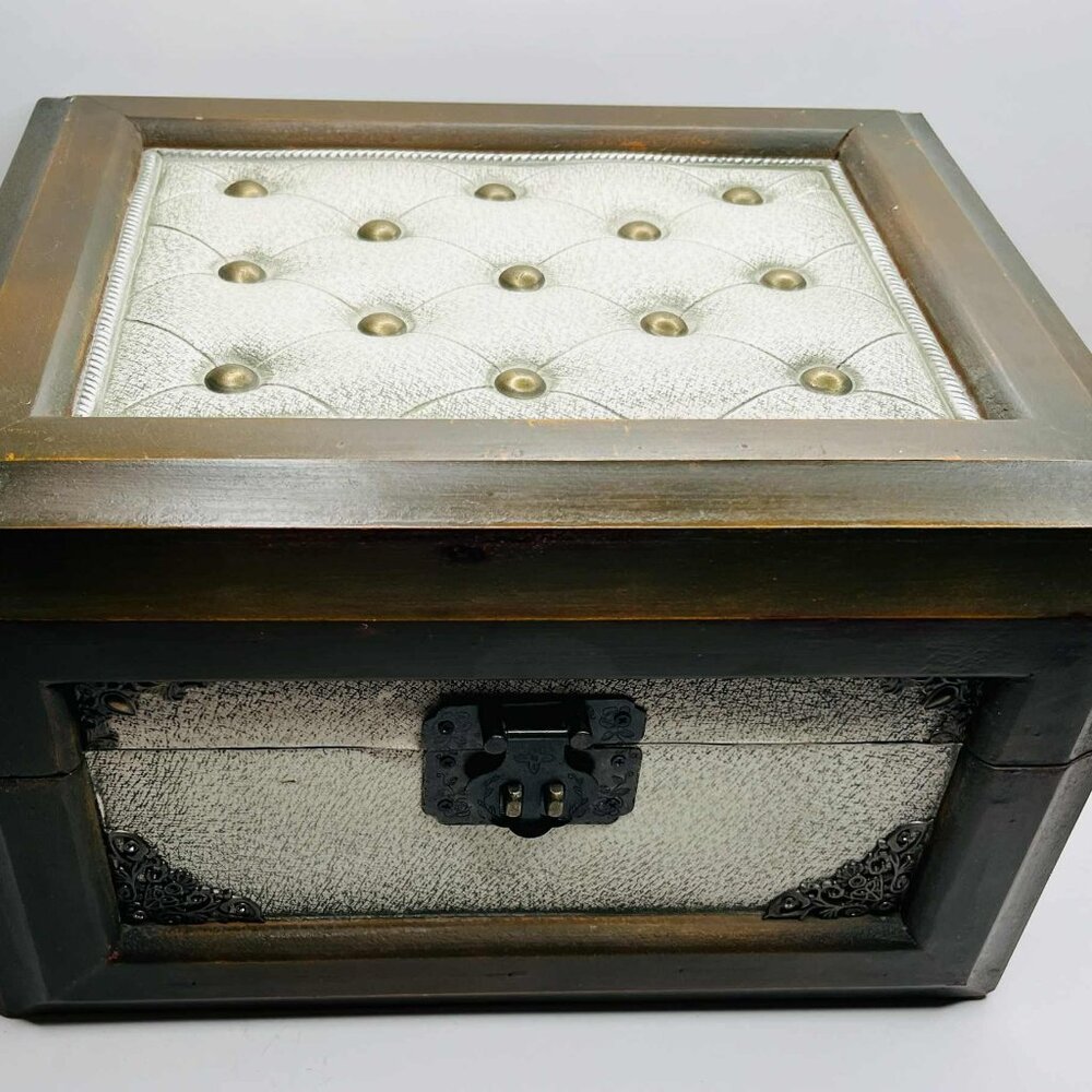 Vintage Storage Trunk Box Faux Leather Studded Decor